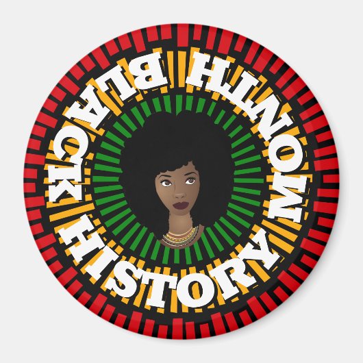 Zwarte geschiedenismaand, zon- en zwarte vrouw magneet (Voorkant)