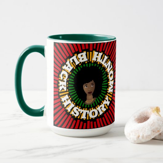 Zwarte geschiedenismaand, zon- en zwarte vrouw mok (Met donut)