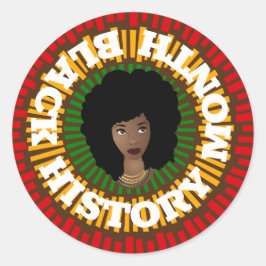 Zwarte geschiedenismaand, zon- en zwarte vrouw ronde sticker
