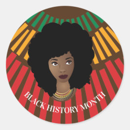 Zwarte geschiedenismaand, zon- en zwarte vrouw ronde sticker