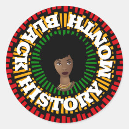 Zwarte geschiedenismaand, zon- en zwarte vrouw ronde sticker