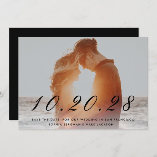 Zwarte Geschreven Bruiloft Datum Save The Date (Voorkant / Achterkant)