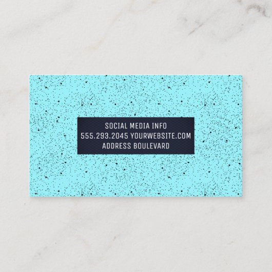Zwarte gespikkelde blauwe achtergrond visitekaartje (Achterkant)