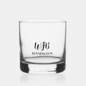 Zwarte gestileerde monogram en naam whisky glas (Voorkant)