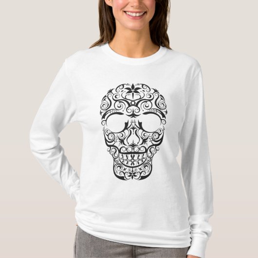 Zwarte gestileerde schedel T-shirt (Voorkant)