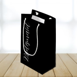 Zwarte gestileerde script bruidsmeisje trouwjurk klein cadeauzakje