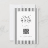 Zwarte gestreepte elegant klassieke QR-code bruilo RSVP Kaartje (Voorkant)