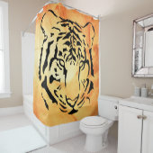 Zwarte gestreepte tijger op vurig Sinaasappel Douchegordijn (In situ)