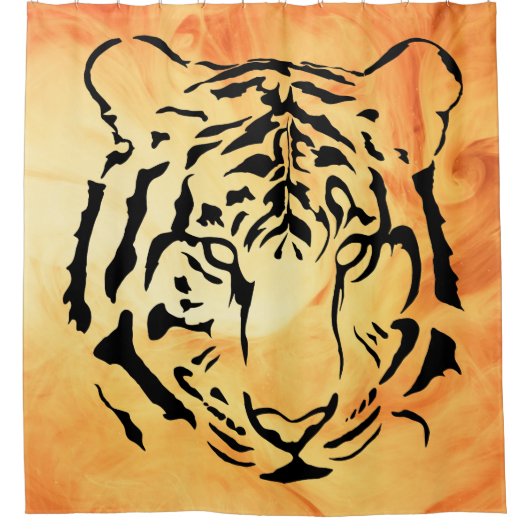Zwarte gestreepte tijger op vurig Sinaasappel Douchegordijn (Voorkant)