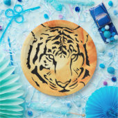 Zwarte gestreepte tijger op vurig Sinaasappel Papieren Bordje (Feest)