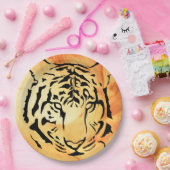 Zwarte gestreepte tijger op vurig Sinaasappel Papieren Bordje (Feest)