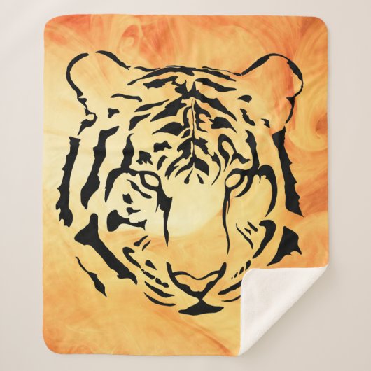 Zwarte gestreepte tijger op vurig Sinaasappel Sherpa Deken (Voorkant)