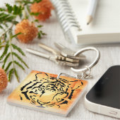 Zwarte gestreepte tijger op vurig Sinaasappel Sleutelhanger (Voorkant Rechts)