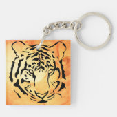 Zwarte gestreepte tijger op vurig Sinaasappel Sleutelhanger (Achterkant)