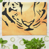 Zwarte gestreepte tijger op vurig Sinaasappel Theedoek (Gevouwen)