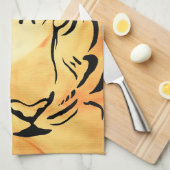 Zwarte gestreepte tijger op vurig Sinaasappel Theedoek (Quarter Fold)