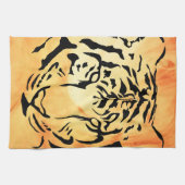 Zwarte gestreepte tijger op vurig Sinaasappel Theedoek (Horizontaal)