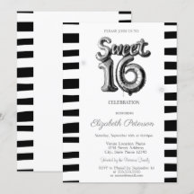 Zwarte gestreepte zilveren ballon Sweet 16