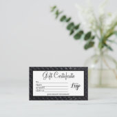 Zwarte gewatteerde relatiegeschenkcertificaat mark visitekaartje (Staand voorkant)