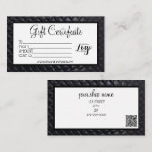 Zwarte gewatteerde relatiegeschenkcertificaat mark visitekaartje (Voorkant / Achterkant)
