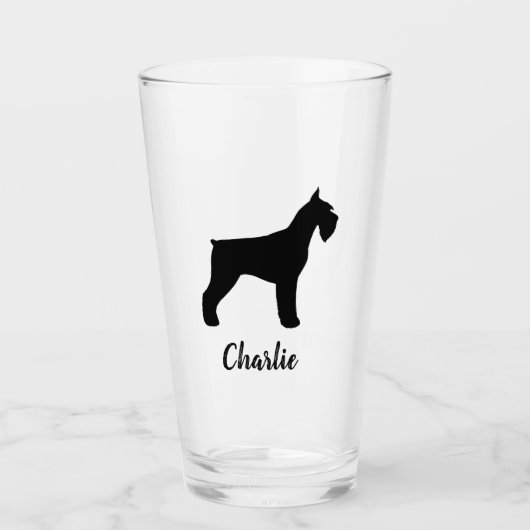 Zwarte Giant Schnauzer Silhouette Custom Hondenlie Glas (Voorkant)