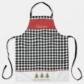 Zwarte Gingham en Waterverf kerstbomen Schort (Voorkant)
