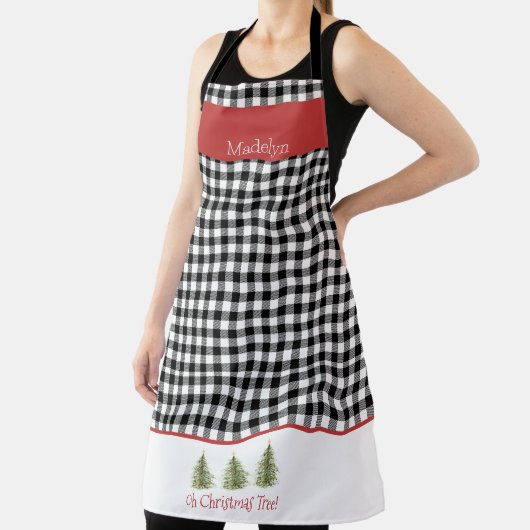 Zwarte Gingham en Waterverf kerstbomen Schort (Insitu)