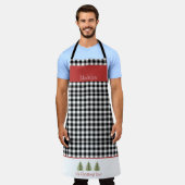 Zwarte Gingham en Waterverf kerstbomen Schort (Gedragen)