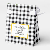 Zwarte Gingham en zonnebloemen Bruids- of babyfees Bedankdoosjes (Achterkant)