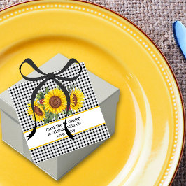 Zwarte Gingham en zonnebloemen feestcadeautjes eti Bedankjes Labels