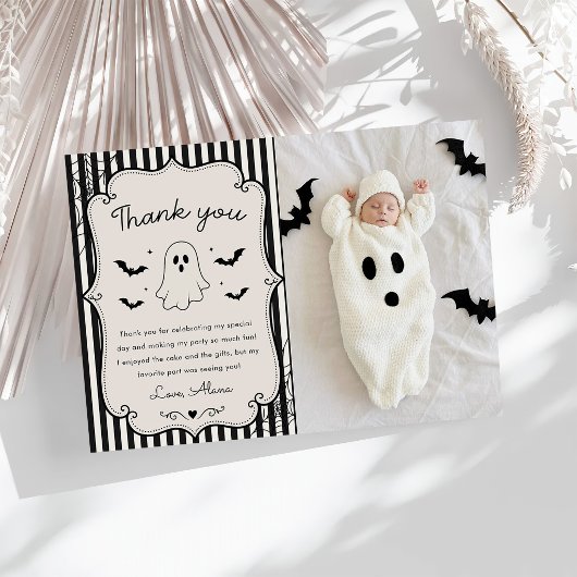 Zwarte Gingham Geest Halloween Bedankkaart
