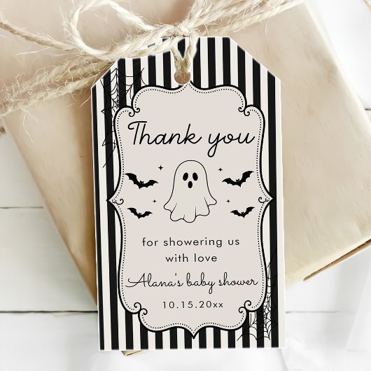 Zwarte Gingham Geest Halloween Cadeaulabel