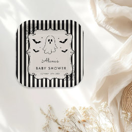 Zwarte Gingham Geest Halloween Papieren Bordje