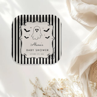 Zwarte Gingham Geest Halloween Papieren Bordje