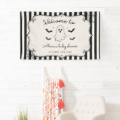 Zwarte Gingham Geest Halloween Spandoek (Insitu)