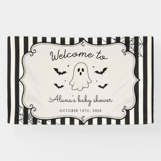 Zwarte Gingham Geest Halloween Spandoek (Horizontaal)
