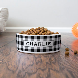 Zwarte Gingham Gekontroleerde Monogram Huisdierena Voerbakje