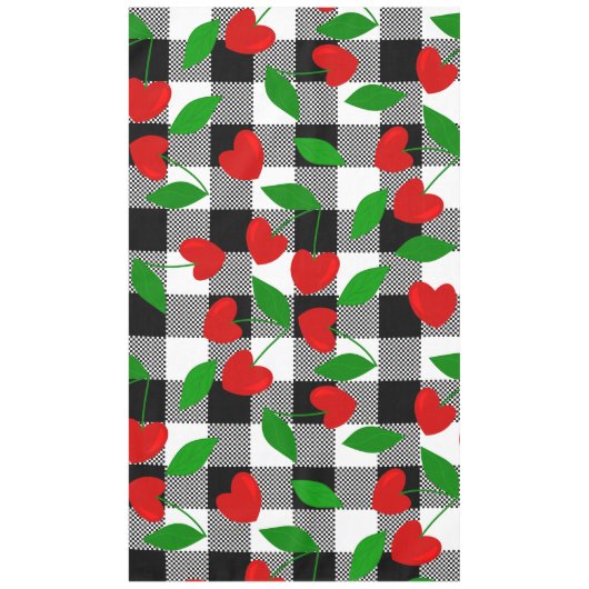 zwarte gingham Hartvormige Kers rockabilly Tafelkleed (Voorkant)