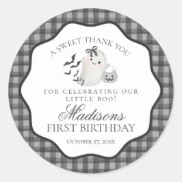 Zwarte Gingham Lieve Boo Geest Verjaardagsfeest Fa Ronde Sticker