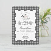 Zwarte Gingham Lieve Geest Tweeling Baby Shower Kaart (Staand voorkant)