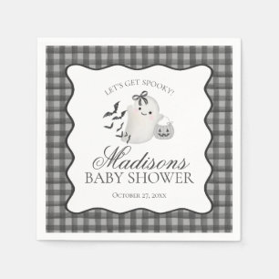 Zwarte Gingham Little Boo Geest Baby Shower Desser Servet