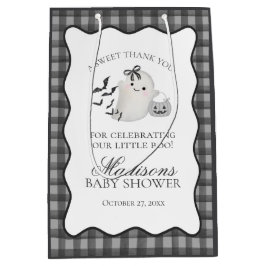 Zwarte Gingham Little Boo Geest Baby Shower Favore Medium Cadeauzakje