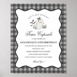 Zwarte Gingham Little Boo Ghost Tijd Capsule Spel Poster