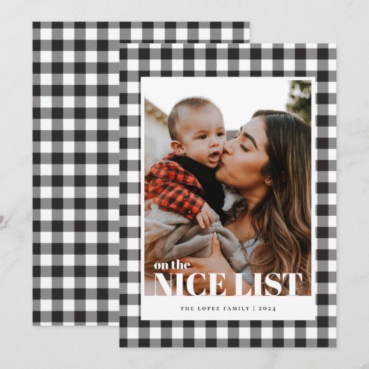 Zwarte Gingham Nice-lijst met kerstkaarten Feestdagenkaart (Voorkant / Achterkant)