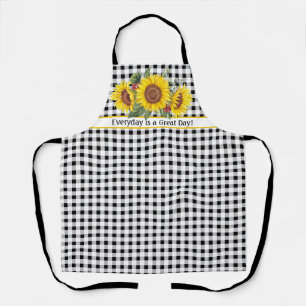 Zwarte Gingham Schort met Zonnebloemen Aanpasbaar