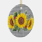 Zwarte Gingham Zonnebloem Aangepaste Feest Favorie Keramisch Ornament (Rechts)