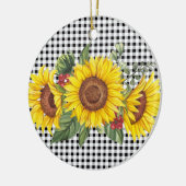 Zwarte Gingham Zonnebloem Aangepaste Feest Favorie Keramisch Ornament (Links)