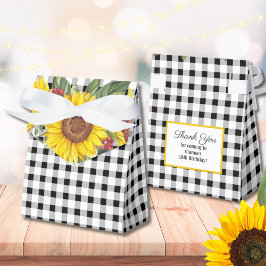 Zwarte Gingham & Zonnebloemen Bruiloft of Baby Sho Bedankdoosjes