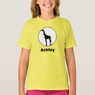 Zwarte Giraftekening in Witte Cirkel T-shirt