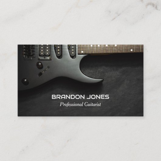 Zwarte gitaar, gitarist, professionele muzikant visitekaartje (Voorkant)